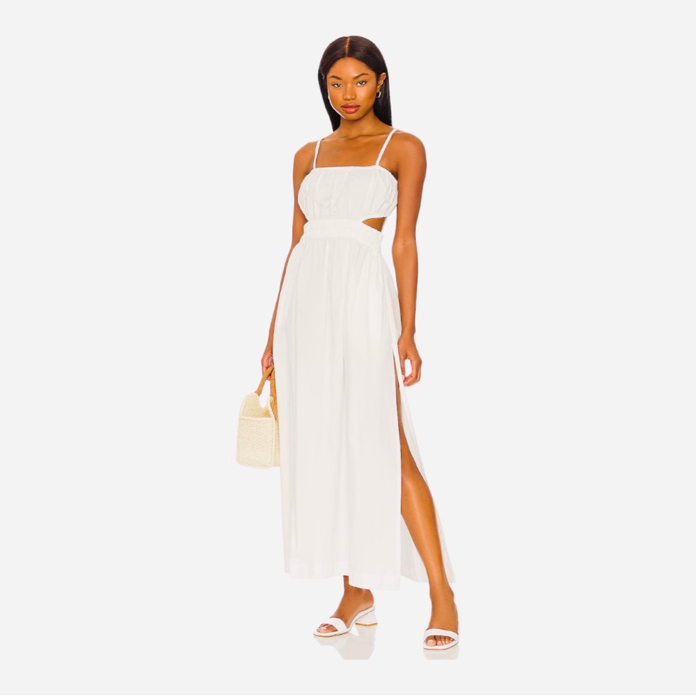 New Mikoh Tansy Maxi Dress CutOuts Elastic Shoulder Straps Poplin Cotton in Bone
